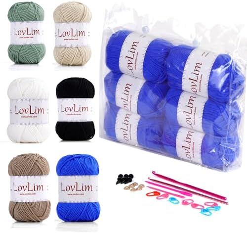 Yarn Pack, 6 skeins of 50g Each, Soft Cotton Yarn for Crochet and Knitting, Craft DK Amigurumi Yarn (Six Royal Blue)