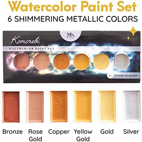 MozArt Komorebi Metallic Watercolor Paint Set – 6 Shimmer Colors Kit