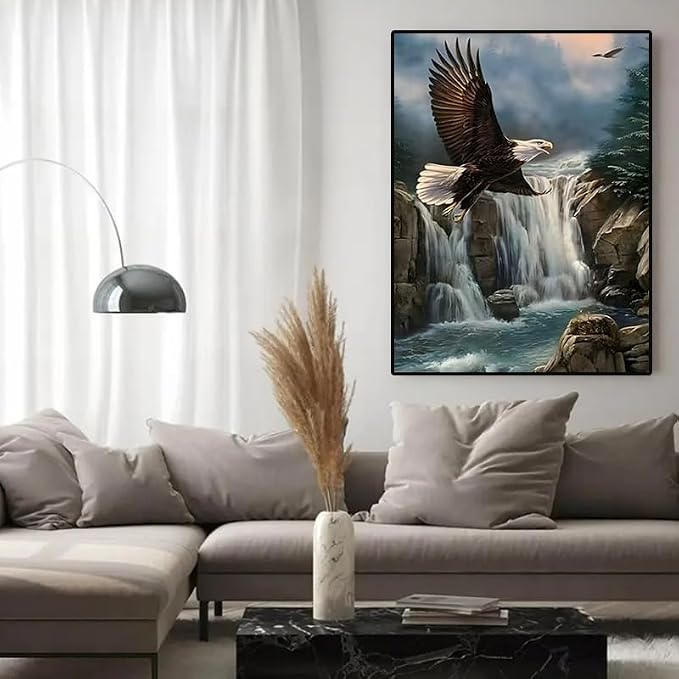 YUXUANKANG Bald Eagle Waterfall Diamond Painting Kit, Nature Wildlife Scenery DIY Art Craft 12X16inch