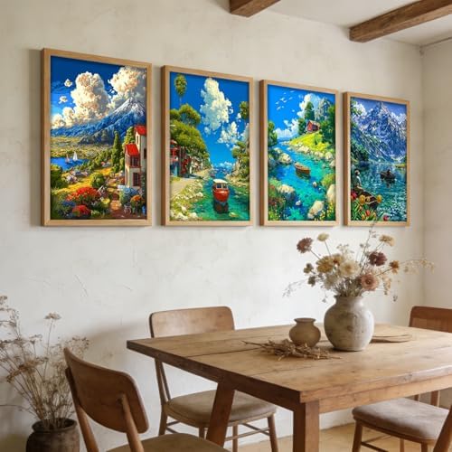 DOTSOPS 4 Pcs Landscape Diamond Painting Kits for Adults Round Full Drill