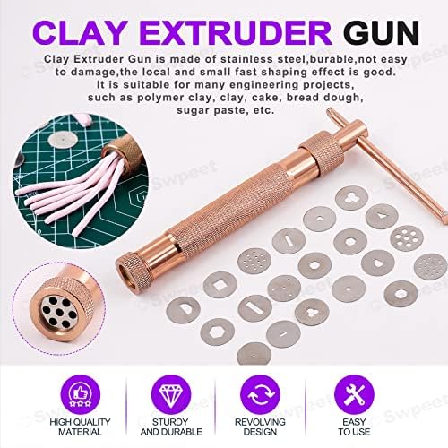 Swpeet 122Pcs Rose Gold Clay Extruder Gun and Fondant Cake Mold with Cookie Plunger Cutter Tool Polymer Clay Cutters Kit, Perfect for Clay Cake DIY Craft Cake Decorating Supplies Modeling Tool