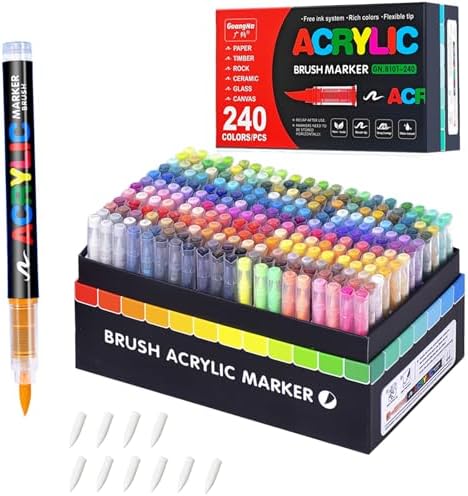 Guangna 240 acrylic paint markers for stones, fabric, wood, and more