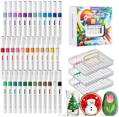 Linbsunne Paint Markers for Book Drawing, Coloring Illustrations, Ceramics, Card making, Note taking Planner,Set of 36 colors