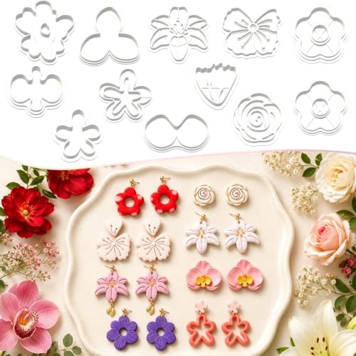 12Pcs Flower Polymer Clay Cutters, Floral Earring Making Molds