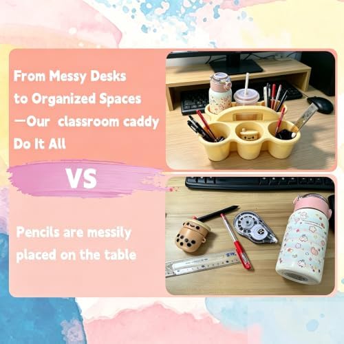 6 Pack Classroom Caddy Organizer with Handle Macaron Plastic Table Caddy 6 Compartments Storage Cup Holder for School Supplies Art Crafts Crayons Pencil Stackable Desk Caddy for Office Home
