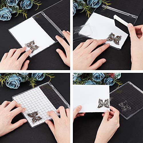 PH PandaHall Acrylic Stamp Block for Card Making, 5.9x6.1" Perfect Positioning Stamping Tool Clear Stamping Platform Scrapbook Craft Stamping Blocks with Grid Lines for Journaling Holiday Cards