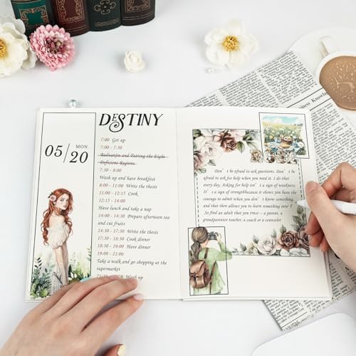 Dizdkizd Creative Art Journal Notebook with 28 Interesting Concept Templates Pages and 8 Die-Cut Stickers for Junk Journal, Scrapbook, Mixed Media, 8.3in × 5.8in, Green