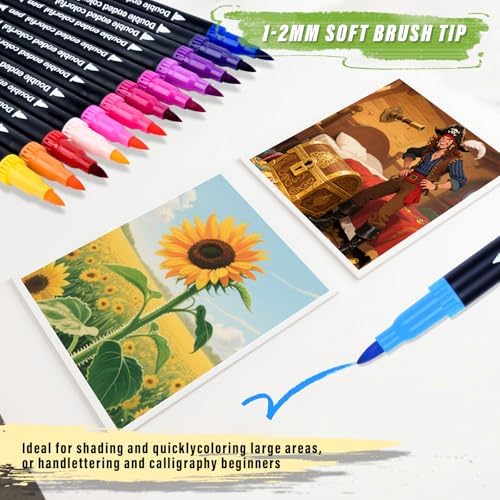 120 Colors Dual Markers Brush Pens ,Dual Tip Brush&Fine Tip Markers for Adult Kids Coloring,Water-based Ink Art Marker,Calligraphy Pens Fineliner and Brush Tips for Hand Lettering, Journal, Doodling