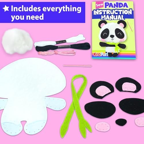 KRAFUN Panda Sewing Kit for Kids Ages 8-12 - No Scissors No Glue
