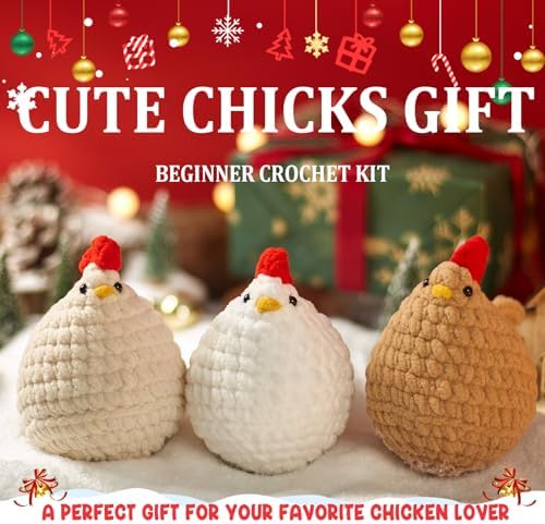 MAGIMUSE Crochet Kit for Beginners, 3 Pcs Chicken Crochet Craft Kit
