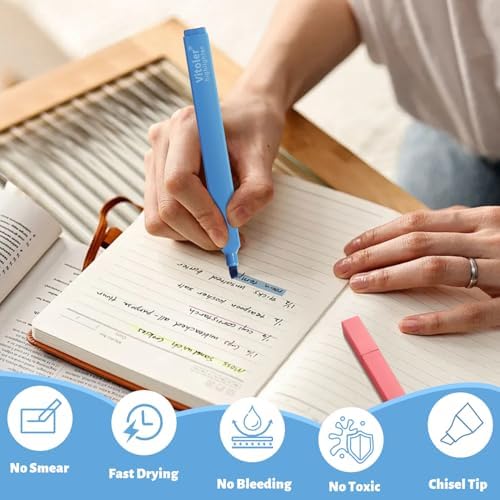 Vitoler Highlighters Assorted Color,Bright Color Dry Fast,Chisel Tip,8Pcs | long lasting ,Aesthetic,high quality for bible study,books,journal,writing,school office