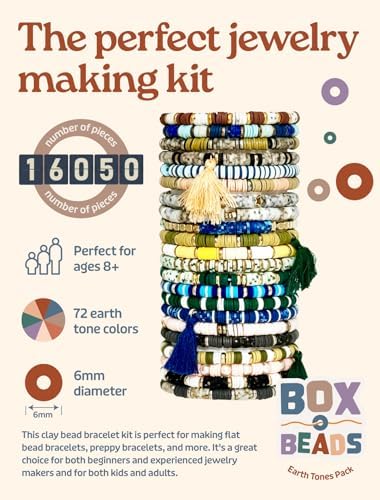 Box-O-Beads Earth Tones Clay Beads Bracelet Making Kit – 16,050 Pieces with 72 Color Friendship Bracelet Jewelry Kit for Kids, Teens & Family Crafting – Creates Over 100 Bracelets for Family Crafting