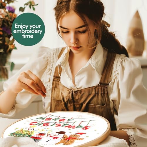 wtisan Christmas Embroidery Kit, Cross Stitch Kits for Beginners, Needlepoint with All Tools & Instructions, Stamped Hand Embroidery Starter Kit for Holiday Crafts & Xmas Home Decor, W13
