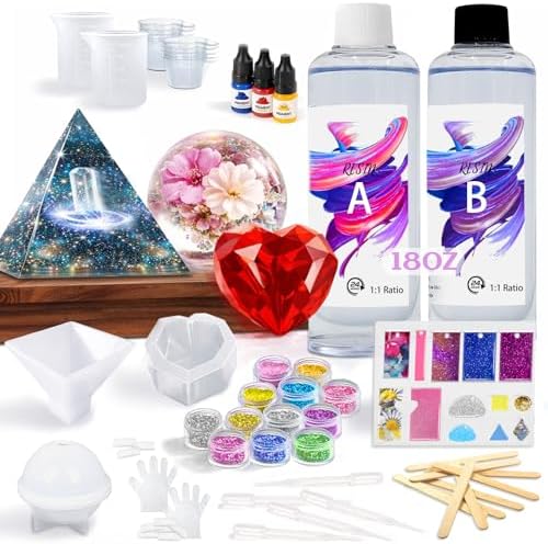 RNYBFPT Epoxy Resin Kit for Beginners, 18oz Crystal Clear Resin with Molds