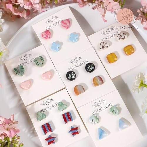 Puocaon Small Polymer Clay Cutters - 34 Shapes Stud Earring Clay Cutters Heart Diamond Monstera Circle