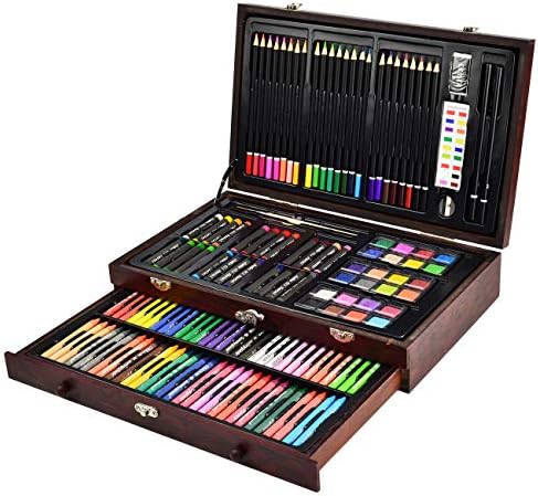 Sunnyglade 145 Piece Deluxe Art Set Wooden Art Box & Drawing Kit Cherry