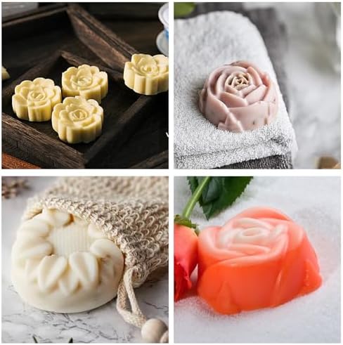 4 Pcs Flower Soap Molds Rose Silicone Molds Cake Molds Floral Chocolate Mold Set for Home Handmade DIY Candle Baking Tray Bars Wax Melts Tool