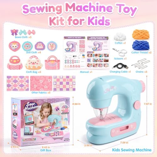 WeeHomm Kids Sewing Machine Toy Beginners Kit, Craft Gift for Girls 4-12