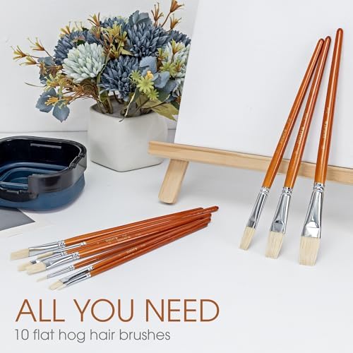 DUGATO Hog Hair Flat Paint Brush Set, 10-Piece Short Handle Brushes
