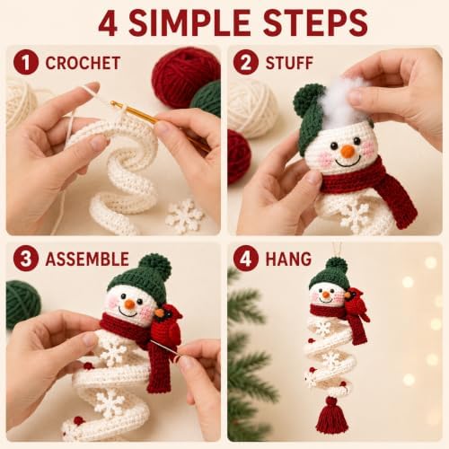Crochet Snowman Spiral Ornament DIY Kit, Christmas Craft for Adults