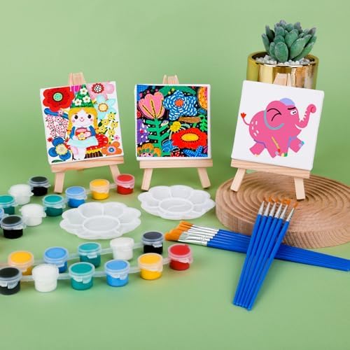 ESRICH 18 Set Mini Acrylic Paint Kit, Mini Stretched Canvas with Easel