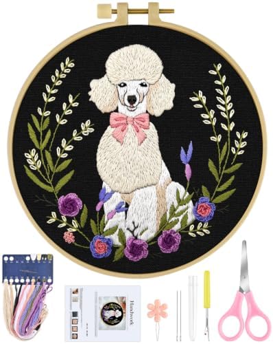 ERKOON Embroidery Kit for Beginners Adult Poodle Cross Stitch Set