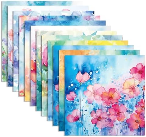 24 Sheets Floral Pattern Paper 11.8" x 11.8" Flower Scrapbook Paper Double-Sided Watercolor Flower Cardstock Craft Papers for Tie Dye Colorful DIY Card Making Kit Origami Papers Photo Album
