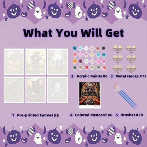 Arttoplus 6 Pack Paint by Numbers Kit for Adults Halloween 12x16 inch | Halloween Adult Paint by Number Kits on Canvas for Beginner, DIY Acrylic Oil Painting by Numbers Kit for Gift Home Decor