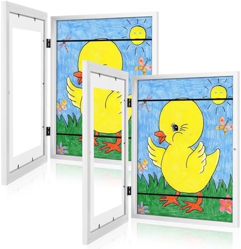 [2-Pack] Kids Art Frames, 11x14 Front Opening Kids Artwork Frames Changeable, White Artwork Display Storage Frame for Wall, Holds 50 Pcs, for 3D Picture, Crafts, Children Drawing, Hanging Art,