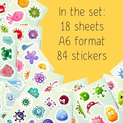 Germ Stickers for Water Bottle and Laptop - Germ Party Supplies & Decorations, Waterproof Vinyl Decals, Cute Microbe and Science Stickers, Gifts for Women & Men