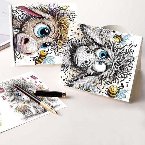 6 Pcs 30x15cm 5D Diamond Painting Greeting Cards Kits, Handmade Festival Greeting Cards with Envelopes DIY Diamond Art Crafts Birthday Cards Sparkling Designs for Birthdays Christmas Holiday (Donkey)