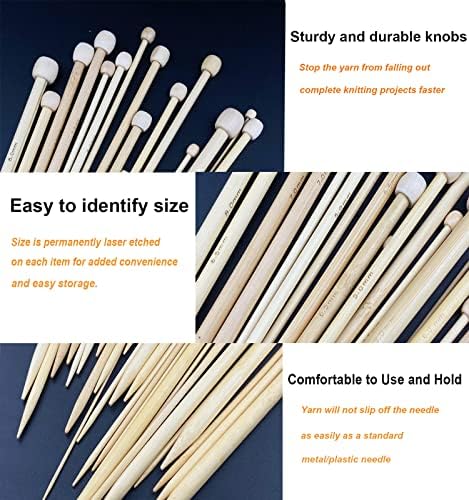 Mdoker 95pcs Knitting Needles Kit&Crochet Hooks Set 36 Straight Bamboo Knitting Needle 12 Small Size Lace Crochet Hook 5 Ergonomic Crochet Needles Knitting Set with Knitting Supplies&Accessories