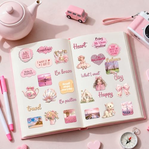 Pink Vision Board Stickers - 50 Pcs Cute Aesthetic Travel Kit