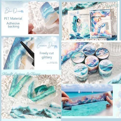 PET Tape Stickers for Journaling Supplies, Sea Scrapbook Stickers for DIY
