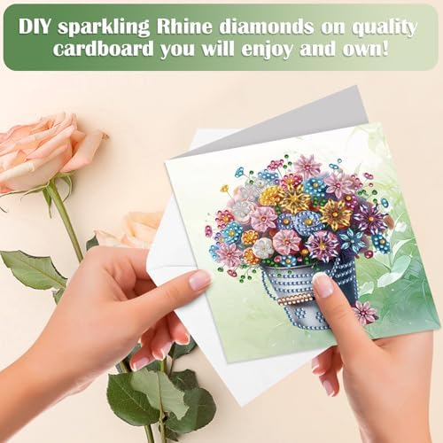 Diamond Art Cards with Envelopes–6PCS DIY Diamond Painting Greeting Cards Kit | Card Making Kit with Bling for Adults & Beginners | Birthday,Holiday & Thank You Cards (Flowers)