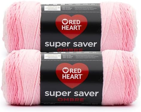 Red Heart Super Saver Ombre Yarn for Crocheting, Light Pink, 2-Pack