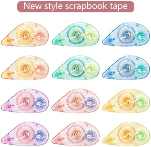 12 Pack Scrapbooking Tape Glue Tape Adhesive Dots Tape | Double Sided Tape Dispenser Runner for Crafts and Arts Projects (6 Color)