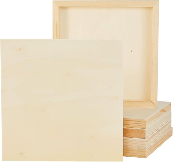 Bright Creations Art Supplies Wood Panels for Painting - 10x10 in, 0.83 in Cradle Depth, Unfinished, Pack of 6 - Cradle Boards for Painting & Craft Boards for Wall Art
