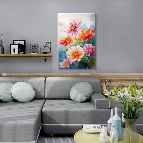JOOZ Flowers Paint by Numbers Kit for Adults with Frame, Flower Paint by Number with Easel, DIY Floral Adult Paint by Number Kits Framed Canvas for Home Wall Decor 8 x 12 Inch