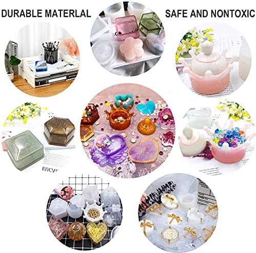 EuTengHao Resin Molds 43Pcs Silicone Molds for Resin, Epoxy Crown Shape Mold Heart Shape Mold with Mica Powder for Storage Box Jewelry Trinket Container DIY Resin Casting Crafts