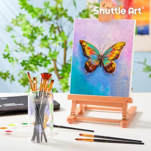 Shuttle Art 12 PCS Paint Brush Set with Case, Assorted Shapes & Sizes for Acrylic, Watercolor, Oil, and Gouache, Perfect Artist Brushes for Kids, Beginners, and Professionals, Ideal for Home or Travel