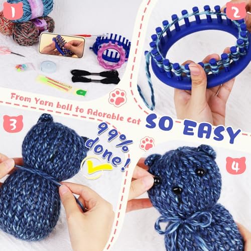 Aeelike Beginner Round Loom Kit,Vedio Learn to Knit Cat,Family Craft Gift