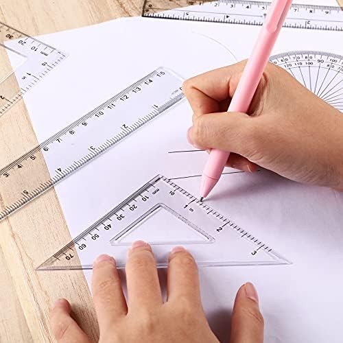 Tenare 6 Pcs Math Geometry Ruler Set, Protractor Triangle School,Clear