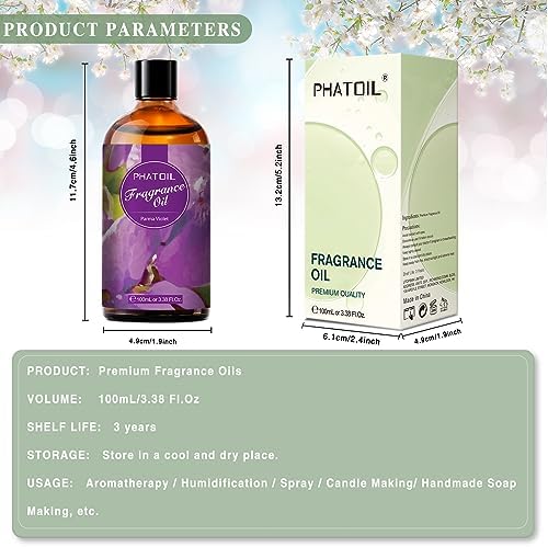 PHATOIL Parma Violet Fragrance Oil for Diffuser Aromatherapy 3.38FL.OZ | Long Lasting Scented Oils For Humidifier, Air Freshener, DIY Soap Candle, Scent Project Making, Aroma Oil for Home Freshening