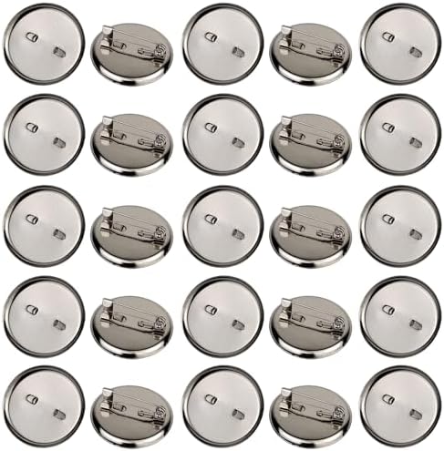 50 Pack Brooch Pins, 1 Inch Disk Pin, Blank Pins with Flat Trays for Crafts DIY Jewelry Making (Silver)
