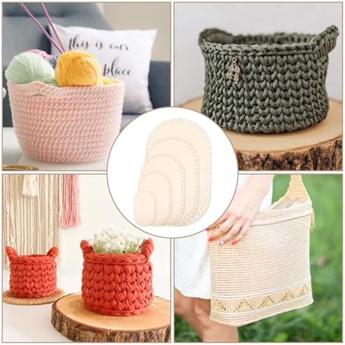 5 Pcs Wooden Basket Bottom for Crocheting, 5 Sizes Wooden Oval Blank Solid Crochet Basket Base for DIY Basket - Weaving Supplies, Home Decoration
