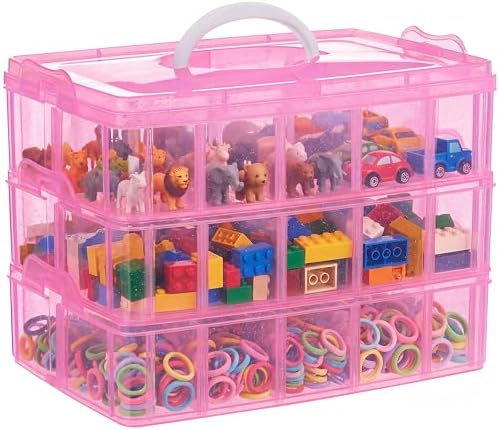Bead Organizer 3 tier 30 grid Stackable Craft Hair Tackle Storage Pink | Stackable 3-Tier Design, Divided Compartments, for Beads Art Supplies Washi Tape Seeds Hair Accessories and Nails