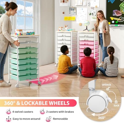 Goovilla Rolling Cart with 8 Drawers for Art, Dorm, Office, Craft, White