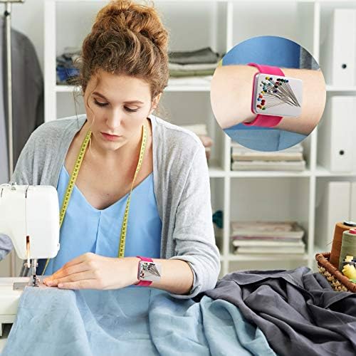 WILLBOND Magnetic Wrist Sewing Pincushion with 100 Pcs 1.5" Pins, Rose Red