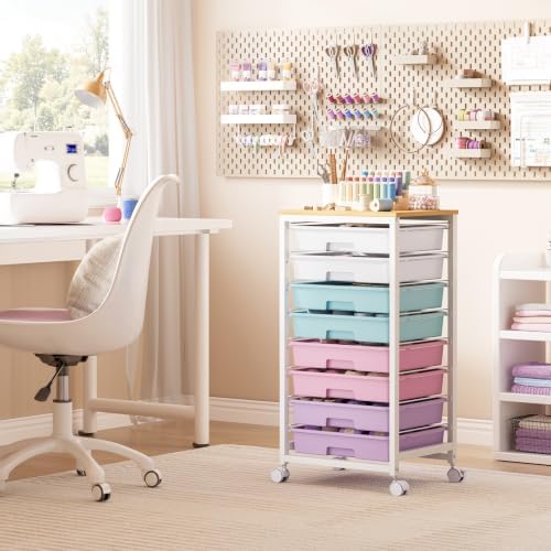 SYKIARIOL Rolling Storage Cart with Drawers, 8 Drawers Cart, Ice Cream | Utility Cart With Drawers,Rolling Storage Cart for Living Room,Classroom,Bedroom,Bathroom,Dorm,Office, Ice Cream
